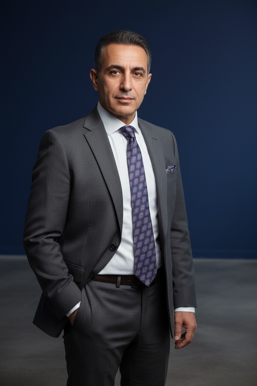 man wearing tie blue and grey background