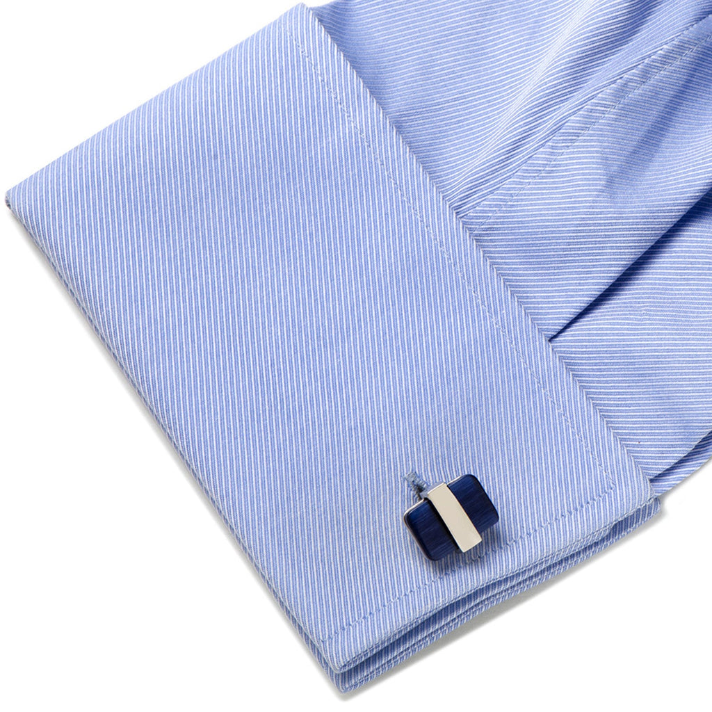 Men’s Navy Blue Rectangular Cat’s-Eye Cufflinks
