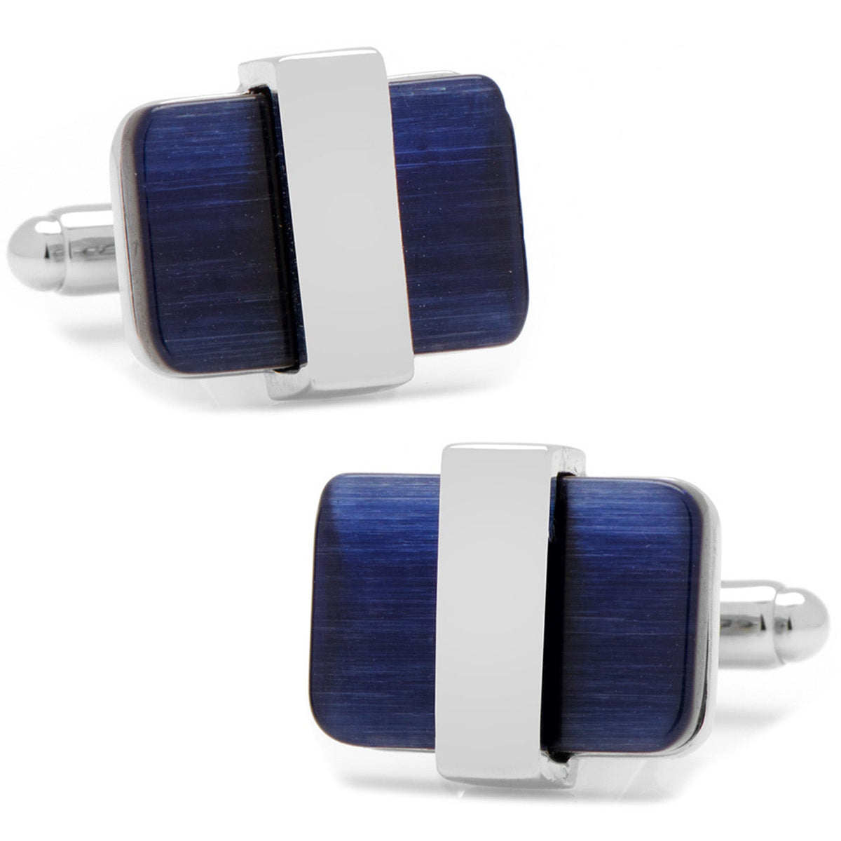 Men’s Navy Blue Rectangular Cat’s-Eye Cufflinks