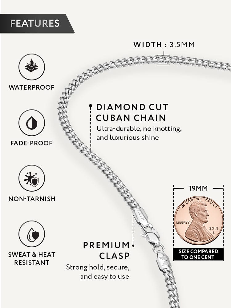 Men’s Silver-Tone Stainless Steel Cuban Link Chain Necklace