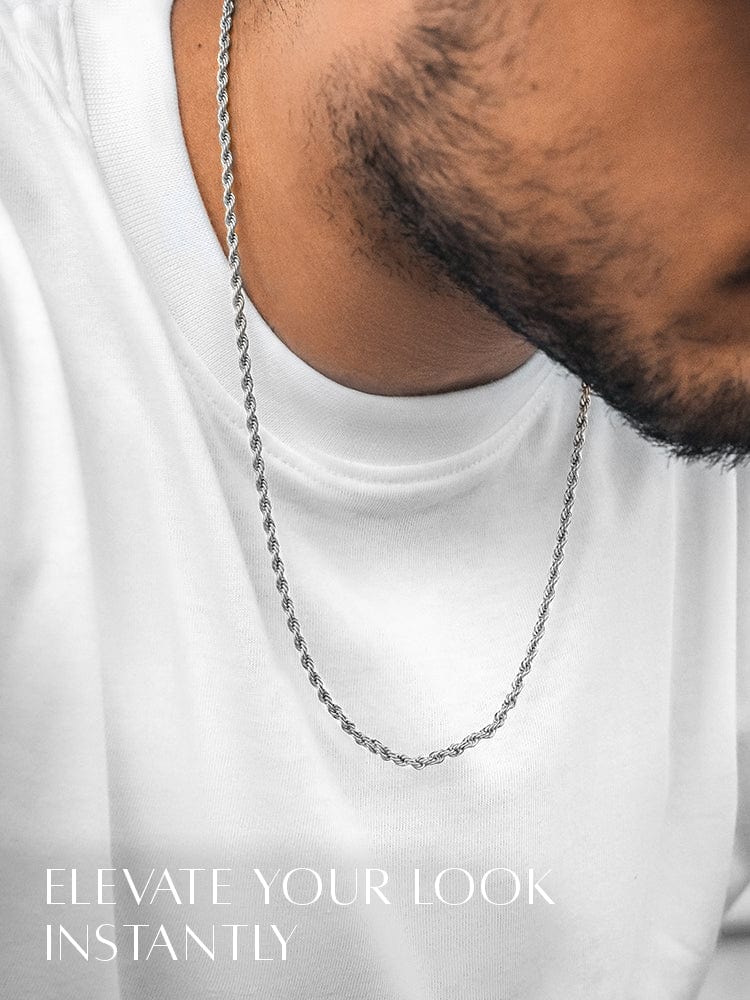 Men’s Silver-Tone Stainless Steel Rope Chain Necklace