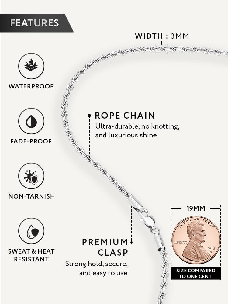 Men’s Silver-Tone Stainless Steel Rope Chain Necklace