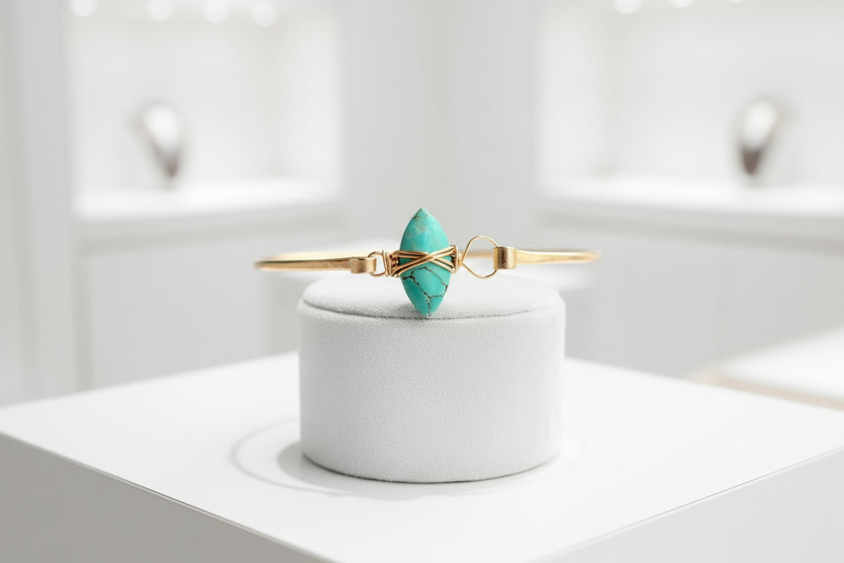 green blue copper wire braclete with white backround