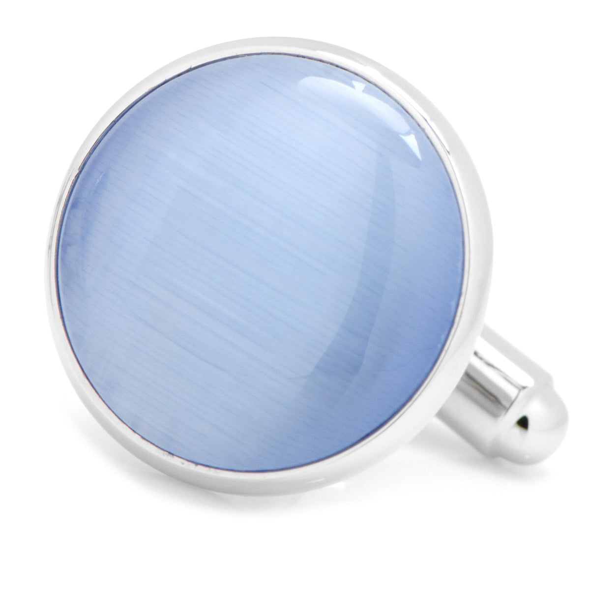 showing one blue cufflink with white background