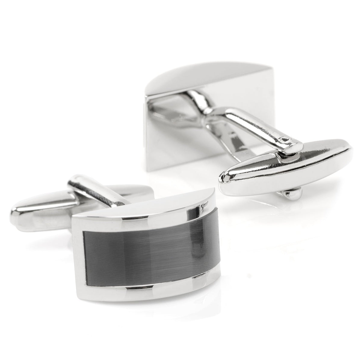 grey cufflinks on white background