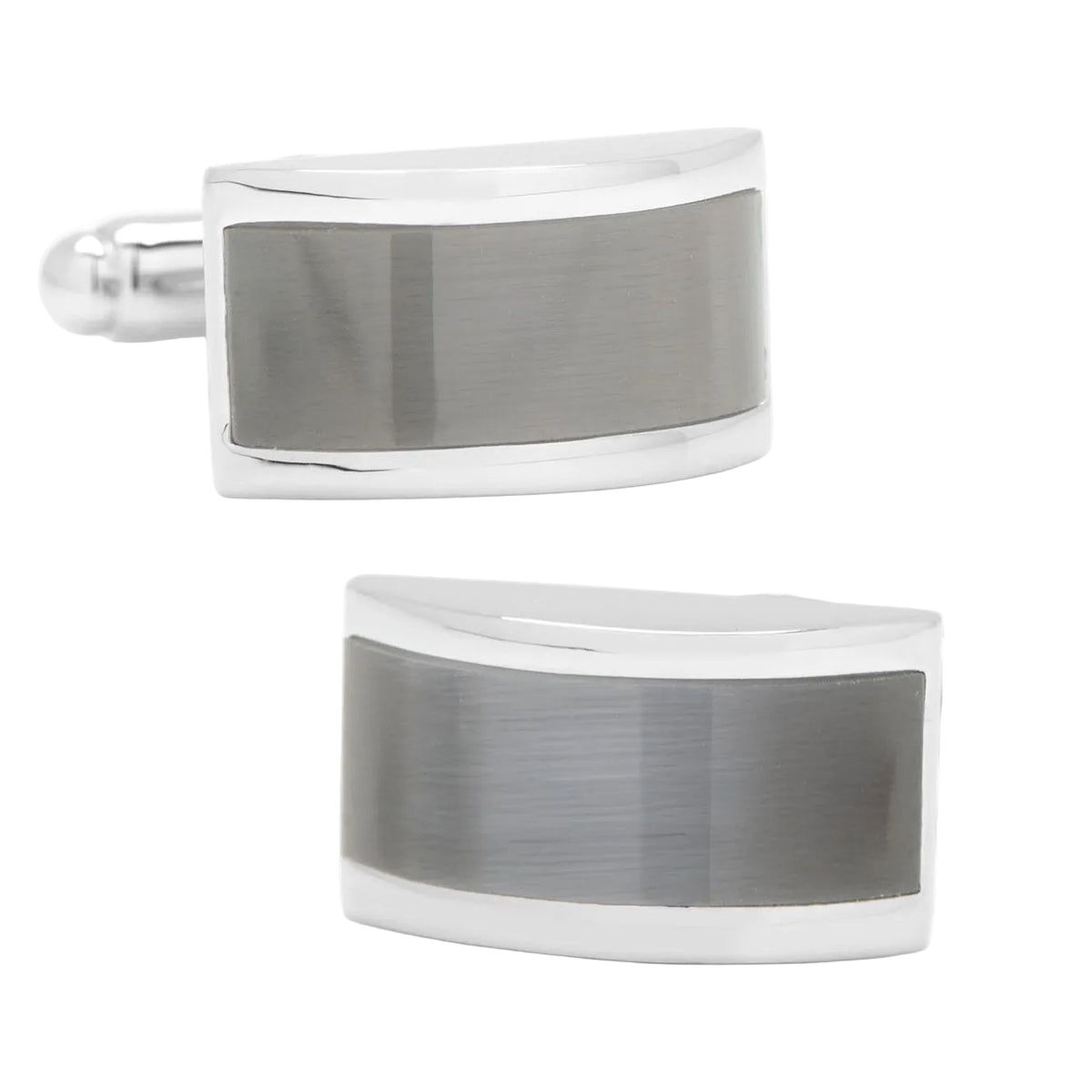 grey cufflinks on white background
