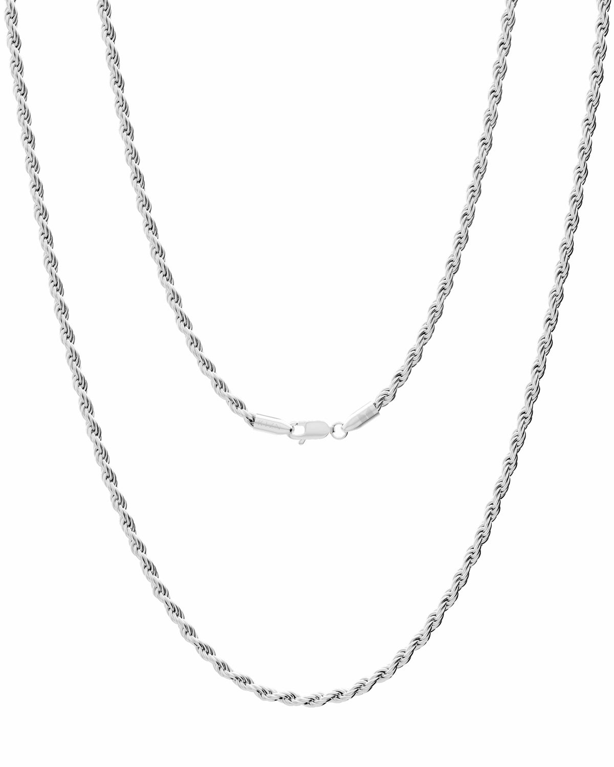 silver chain on plain white background