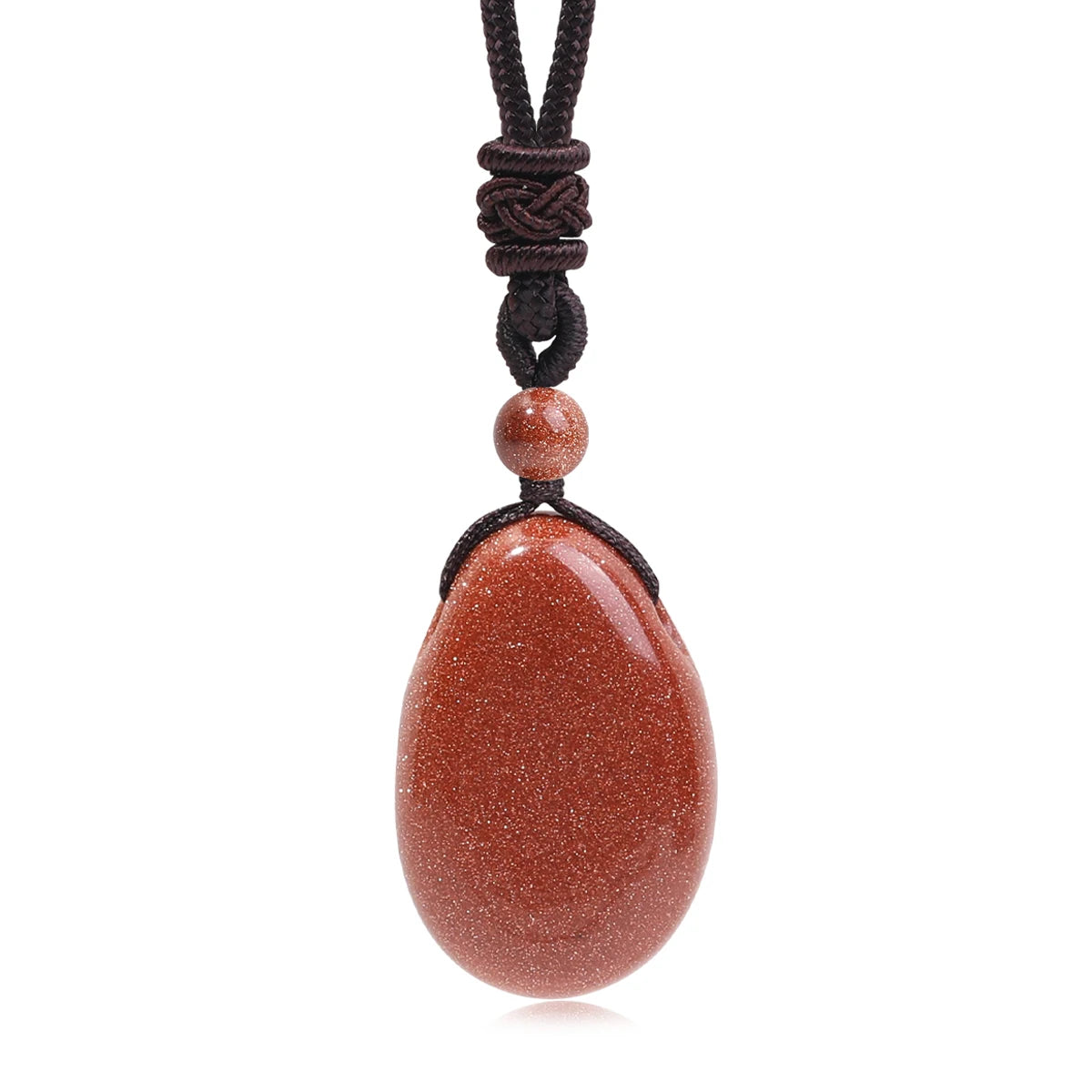 Brown stone pendant on a black cord against a white background
