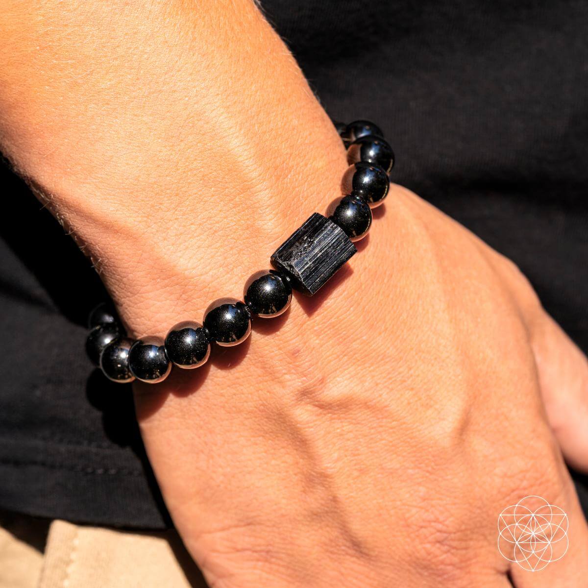 Black Obsidian & Raw Tourmaline Bracelet