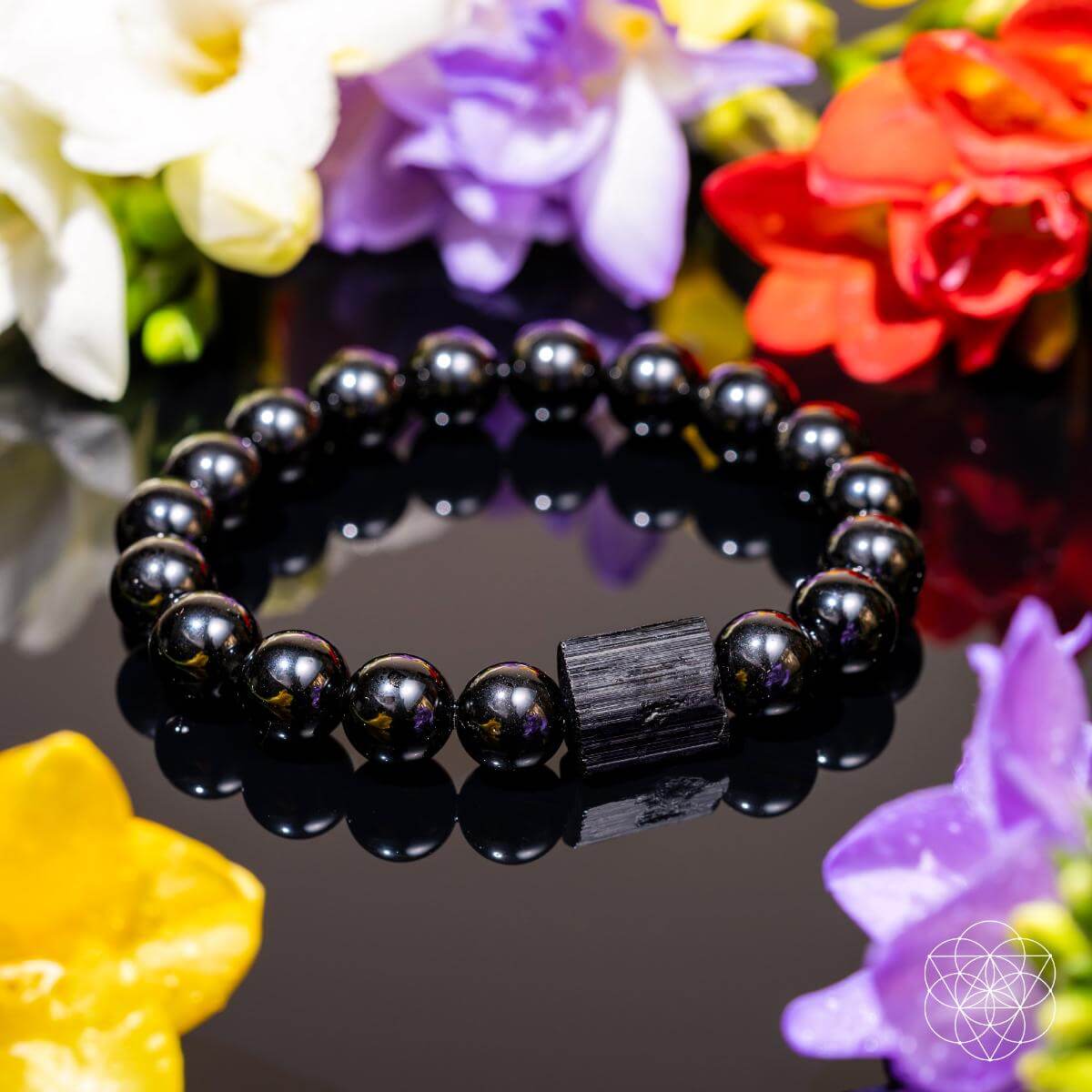Black Obsidian & Raw Tourmaline Bracelet
