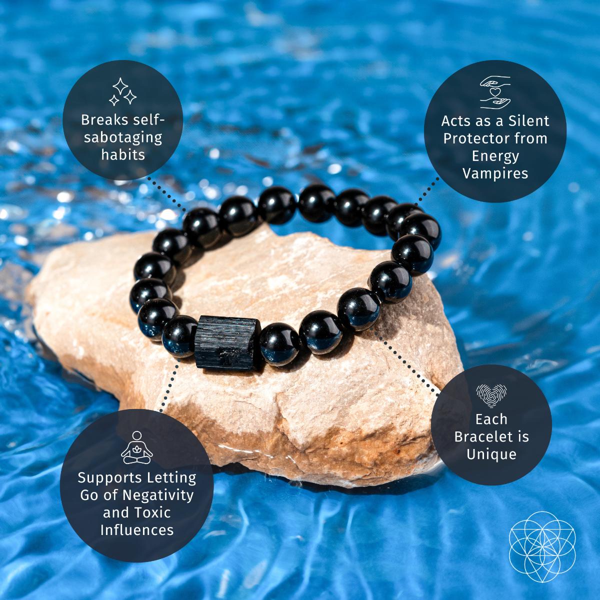 Black Obsidian & Raw Tourmaline Bracelet